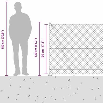Kettenzaun mit 7 Flanschpfosten 1,2x10 m Verzinkter Stahl