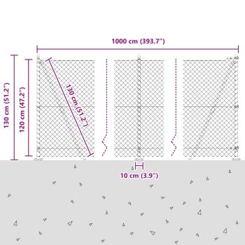 Kettenzaun mit 7 Flanschpfosten 1,2x10 m Verzinkter Stahl