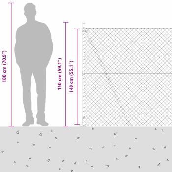 Kettengitterzaun mit 7 geflanschten Pfosten 1,4x10 m verzinkter Stahl