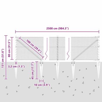 Sechseckzaun Grau 0,8x25 m Stahl