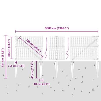 Hexagonzaun Grau 0,8x50 m Stahl