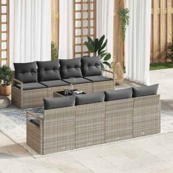 ARDEBO.de - 9-teiliges Garten Sofa Set mit Kissen Hellgrau Poly Rattan