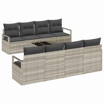 9-teiliges Garten Sofa Set mit Kissen Hellgrau Poly Rattan
