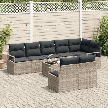 9-teiliges Garten Sofa Set mit Kissen Grau Poly Rattan