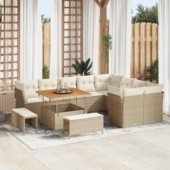ARDEBO.de - 12-teiliges Garten Sofa Set mit Kissen Beige Poly Rattan Akazie