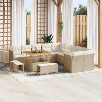 ARDEBO.de - 13-teiliges Garten Sofa Set mit Kissen in Beige aus Poly Rattan und Akazie