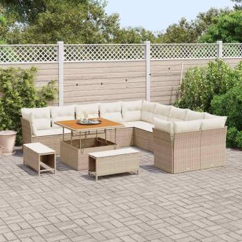 13-teiliges Garten Sofa Set mit Kissen in Beige aus Poly Rattan und Akazie