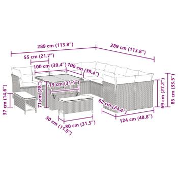 13-teiliges Garten Sofa Set mit Kissen in Beige aus Poly Rattan und Akazie