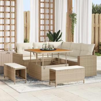 ARDEBO.de - 8-teiliges Garten Sofa Set mit Kissen Beige Poly Rattan Akazie