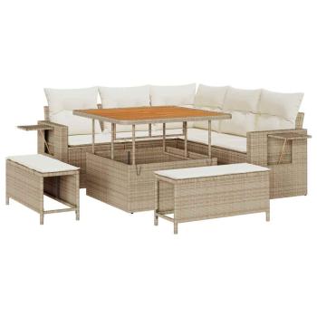 8-tlg. Garten-Sofagarnitur mit Kissen Beige Poly Rattan Akazie