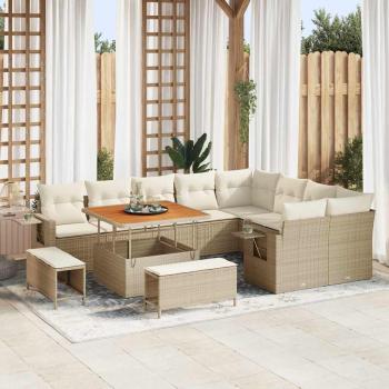 ARDEBO.de - 12-teiliges Garten-Sofa-Set mit Kissen Beige Poly-Rattan Akazie