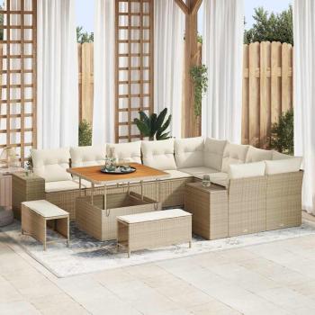ARDEBO.de - 12-teiliges Garten-Sofa-Set mit Kissen Beige Poly Rattan Akazie