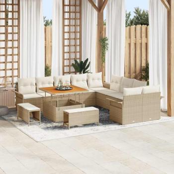 ARDEBO.de - 13-teiliges Garten-Sofa-Set mit Kissen Beige Poly-Rattan Akazie