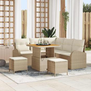 ARDEBO.de - 8-teiliges Garten Sofa Set mit Kissen Beige Poly Rattan Akazie