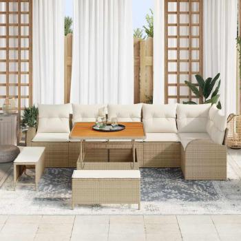 9-teiliges Garten Sofa Set mit Kissen in Beige - Poly Rattan