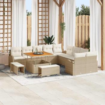 ARDEBO.de - 13-teiliges Garten Sofa Set mit Kissen Beige Poly Rattan Akazie