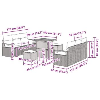 9-tlg. Garten-Sofagarnitur mit Kissen Beige Poly Rattan Akazie