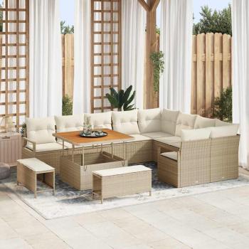 ARDEBO.de - 12-teiliges Garten Sofa Set mit Kissen Beige Poly Rattan Akazie