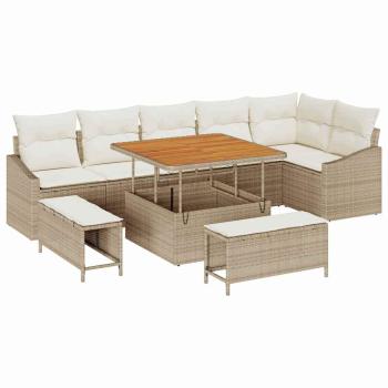9-teiliges Garten-Sofa-Set mit Kissen in Beige