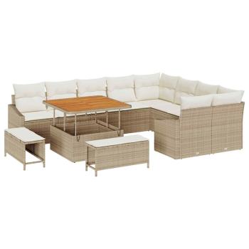 12-teiliges Garten-Sofa-Set mit Kissen in Beige aus Poly-Rattan