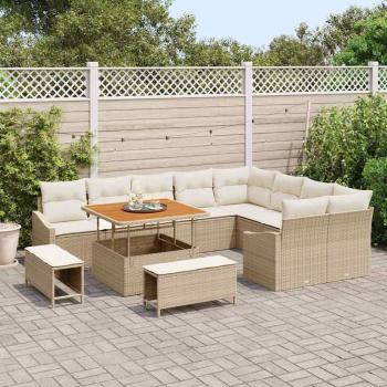 12-teiliges Garten-Sofa-Set mit Kissen in Beige aus Poly-Rattan