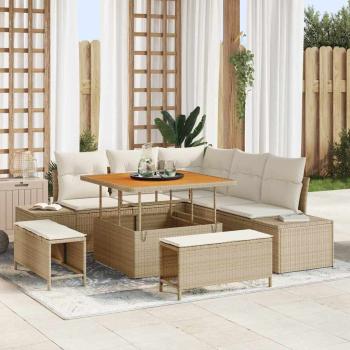 ARDEBO.de - 8-teiliges Garten Sofa Set mit Kissen Beige Poly-Rattan Akazie