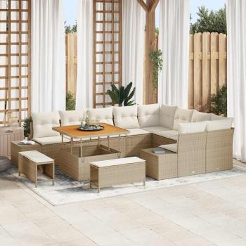 ARDEBO.de - 12-teiliges Garten-Sofa-Set mit Kissen in Beige Poly Rattan Akazie