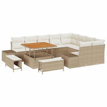 12-teiliges Garten-Sofa-Set mit Kissen in Beige Poly Rattan Akazie