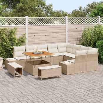 12-teiliges Garten-Sofa-Set mit Kissen in Beige Poly Rattan Akazie