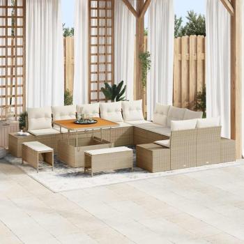 ARDEBO.de - 13-teilige Garten Sofa Set mit Kissen Beige Poly Rattan Akazie