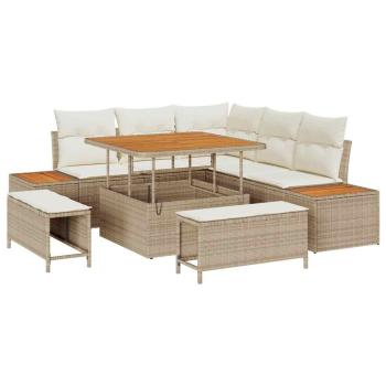 8-teiliges Garten-Sofaset mit Kissen Beige Poly-Rattan Akazie