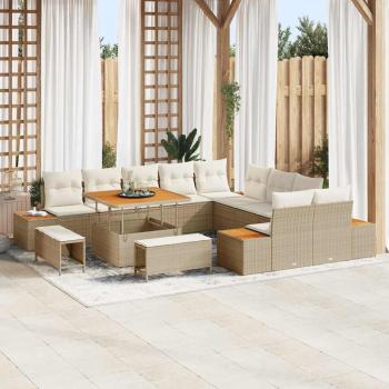 ARDEBO.de - 13-teiliges Garten Sofa Set mit Kissen Beige Poly Rattan Akazie