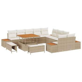 13-teiliges Garten Sofa Set mit Kissen Beige Poly Rattan Akazie
