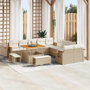 ARDEBO.de - 13-teiliges Garten-Sofa-Set mit Kissen Beige Poly Rattan Akazie