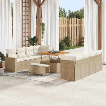 ARDEBO.de - 11-teiliges Garten Sofaset mit Kissen Beige Poly Rattan Akazie