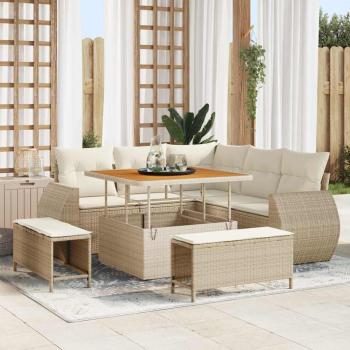 ARDEBO.de - 8-tlg. Garten-Sofagarnitur mit Kissen Beige Poly Rattan Akazie