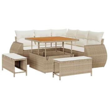 8-tlg. Garten-Sofagarnitur mit Kissen Beige Poly Rattan Akazie