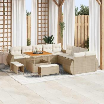 ARDEBO.de - 13-teiliges Garten-Sofa-Set mit Kissen Beige Poly-Rattan Akazie