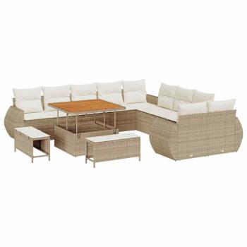 13-teiliges Garten-Sofa-Set mit Kissen Beige Poly-Rattan Akazie