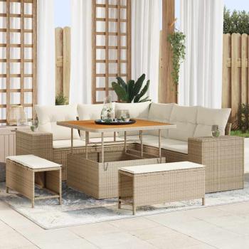 ARDEBO.de - 8-teiliges Garten Sofa Set mit Kissen Beige Poly Rattan Akazie