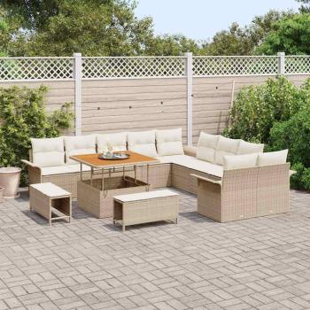 13-tlg. Garten-Sofagarnitur mit Kissen Beige Poly Rattan Akazie