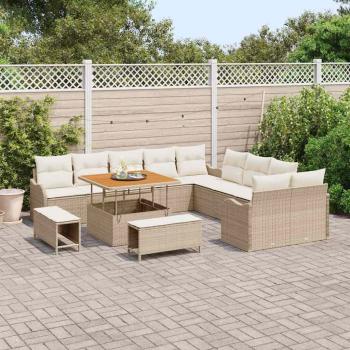 13-teiliges Garten-Sofa-Set mit Kissen Beige Poly-Rattan Akazie