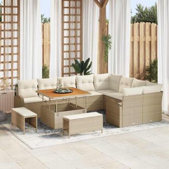 ARDEBO.de - 12-teiliges Garten Sofa Set mit Kissen Beige Poly Rattan Akazie