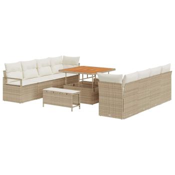 11-teiliges Garten-Sofa-Set mit Kissen Beige Poly-Rattan Akazie