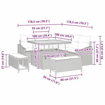 8-tlg. Garten-Sofagarnitur mit Kissen Beige Poly Rattan Akazie