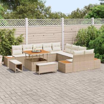 13-teiliges Garten-Sofa-Set mit Kissen Beige Poly-Rattan Akazie