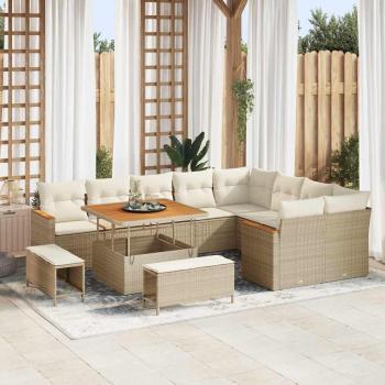 ARDEBO.de - 12-teiliges Garten Sofa Set mit Kissen Beige Poly-Rattan Akazie