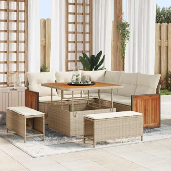 ARDEBO.de - 8-teiliges Garten Sofaset mit Kissen Beige Poly Rattan Akazie