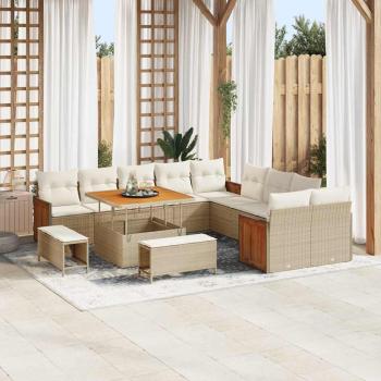 ARDEBO.de - 13-teiliges Garten Sofa Set mit Kissen Beige Poly Rattan Akazie