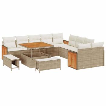 13-teiliges Garten Sofa Set mit Kissen Beige Poly Rattan Akazie